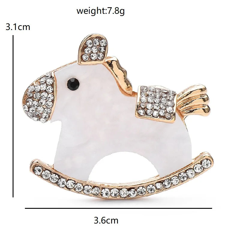 Acrylic Rocking Horse with Rhinestone Trim Brooch — dimensions