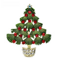 Enamel Christmas Tree in Jeweled Pot Brooch — Red