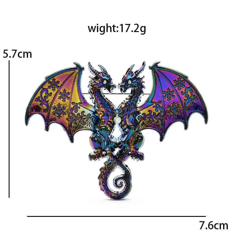 Enamel Twin Dragons with Patterned Wings Brooch — dimensions