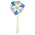 Faceted Flower with Pearl-Look Chain Tassels Brooch — Blue