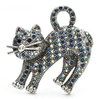 Arched-Back Rhinestone Cat Brooch — Blue