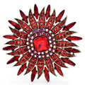 Radiant Rhinestone Sunburst Brooch — Red