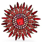 Radiant Rhinestone Sunburst Brooch — Red