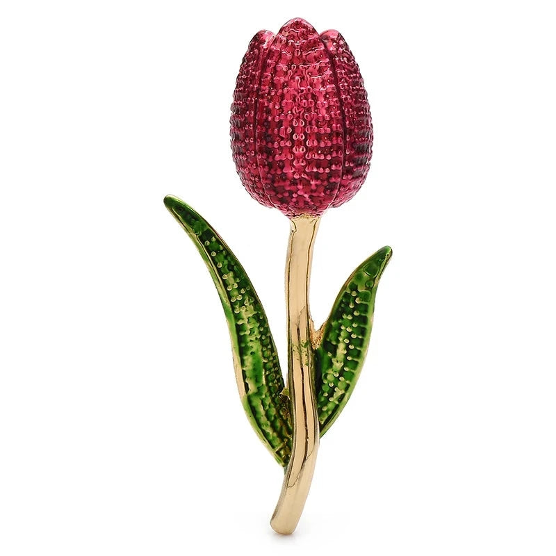 Textured Enamel Tulip Stem Brooch product variant photo