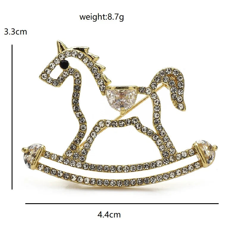 Rhinestone Rocking Horse Brooch dimensions and weight