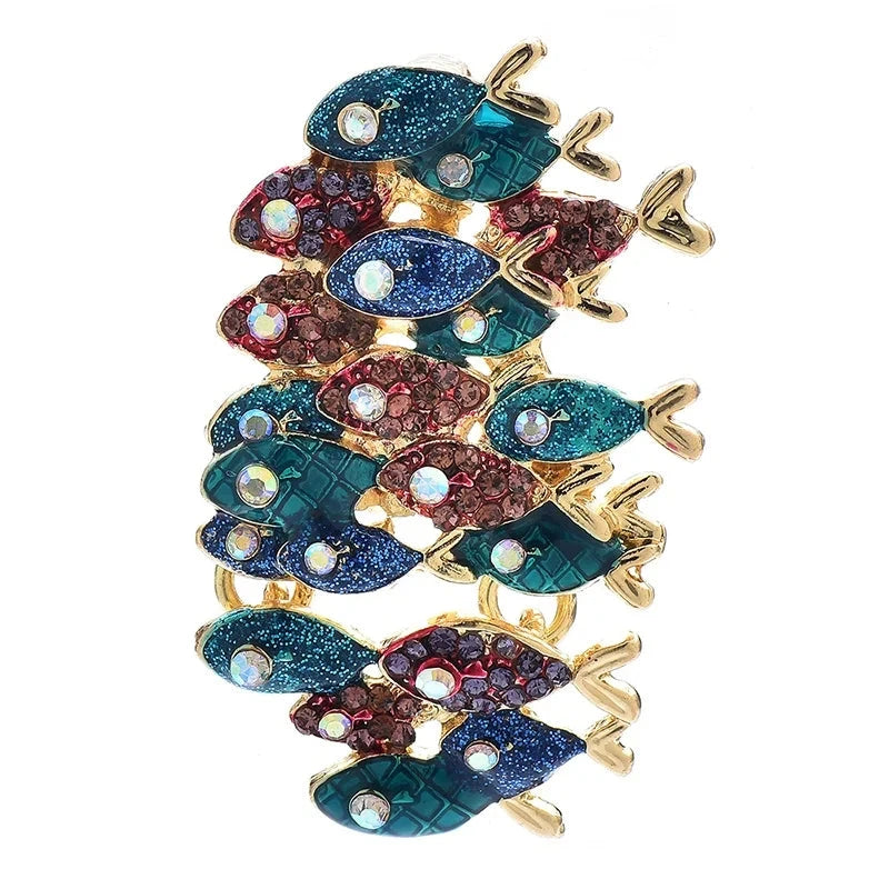 Blue and Purple Jeweled Fish School Brooch — Blue & Purple Fish