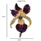 Enamel Orchid with Rhinestone Arched Petals Brooch dimensions and weight