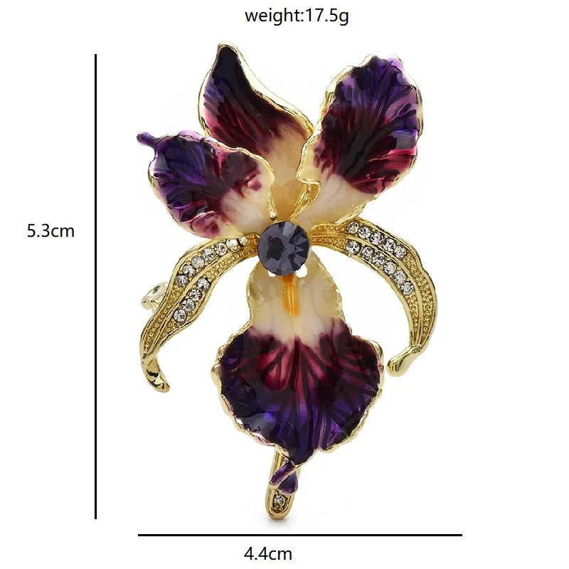 Enamel Orchid with Rhinestone Arched Petals Brooch dimensions and weight