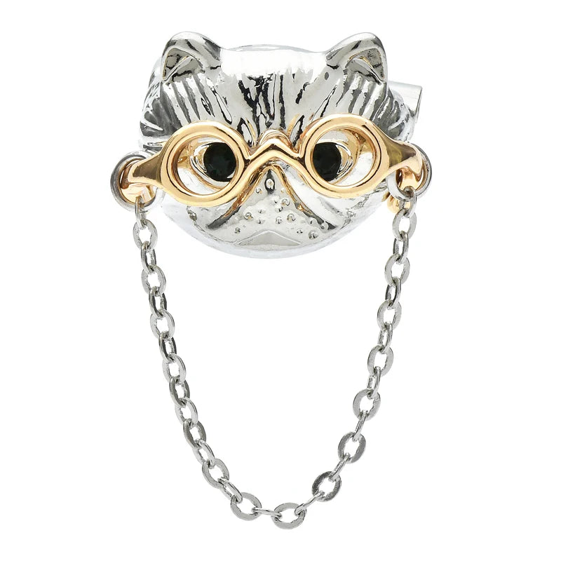 Cat with Glasses Chain Brooch
