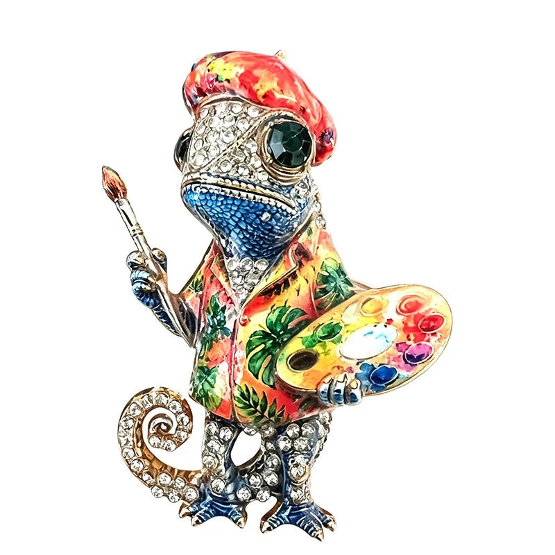Artist Chameleon with Paint Palette Brooch original white background product photo