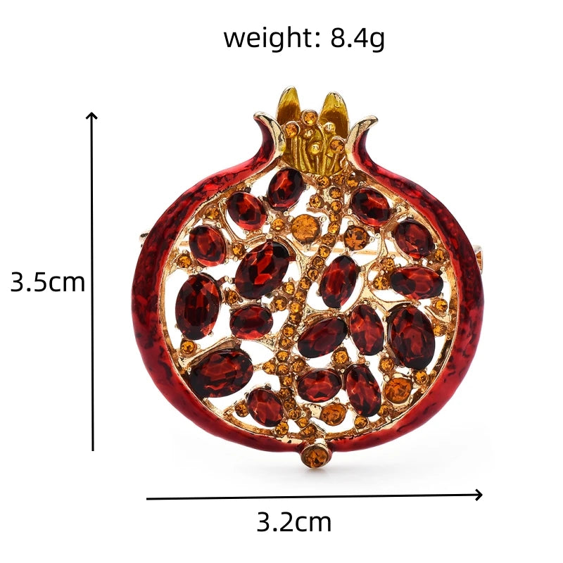 Jeweled Pomegranate with Enamel Rim Brooch — dimensions