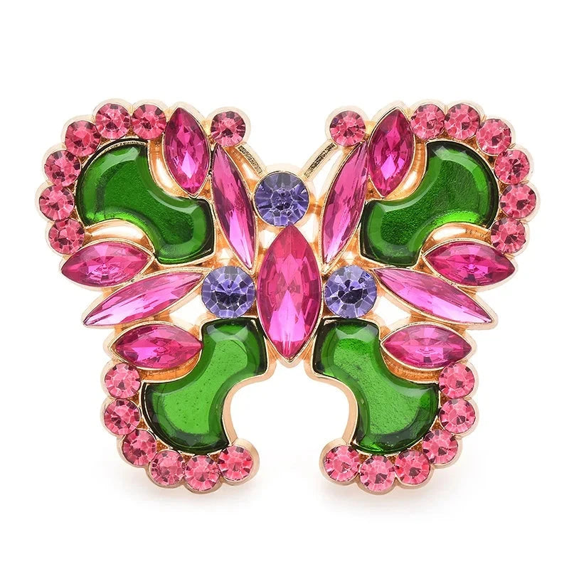 Ornate Faceted Butterfly Brooch — Pink & Green