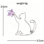 Reaching Cat with Star Accent Brooch