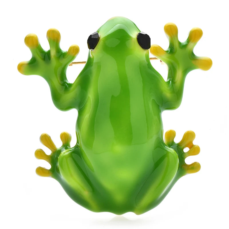 Bright Green Enamel Frog Brooch — Green Frog
