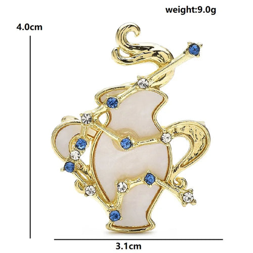 Aquarius Zodiac with Blue Star Accents Brooch — dimensions