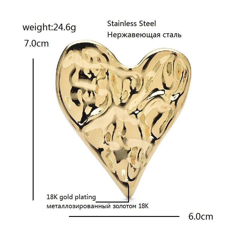 Hammered Stainless Steel Heart Brooch — dimensions