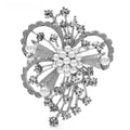 Openwork Flower with Pearl-Look Cluster Brooch — Silver