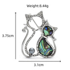 Rhinestone Cat Pair with Abalone-Look Insets Brooch — dimensions