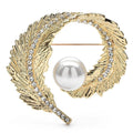 Pearl-Look Feather Wreath Brooch — Gold