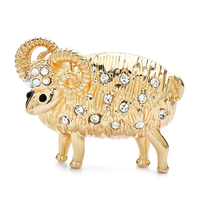 Rhinestone Curled Horn Sheep Brooch original white background product photo