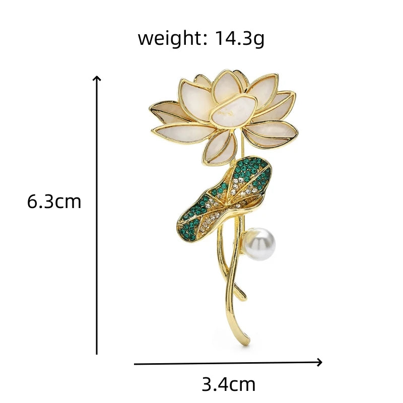 Lotus Flower and Green Leaf Brooch — dimensions