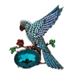 Jeweled Bird with Oval Faceted Stone Brooch — Blue