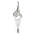 Long Enamel Conch Shell with Rhinestones Brooch — White & Silver
