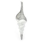 Long Enamel Conch Shell with Rhinestones Brooch — White & Silver