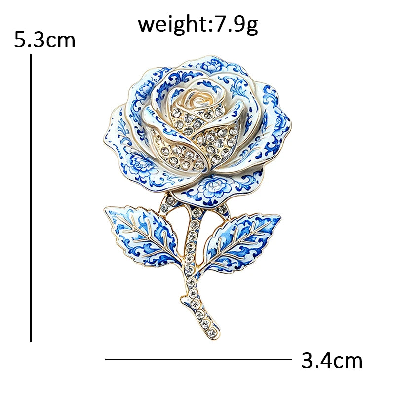 Patterned Rose Stem Sparkle Brooch