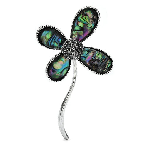 Abalone-Look Four-Petal Flower Brooch — Abalone Look
