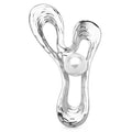 Sculptural Looped Ribbon with Pearl-Look Center Brooch — Silver