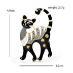 Enamel Cat with Floral Pattern Brooch — dimensions
