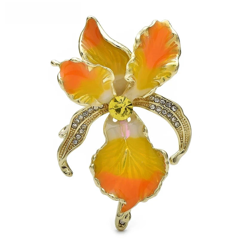 Enamel Orchid with Rhinestone Arched Petals Brooch original variant product photo