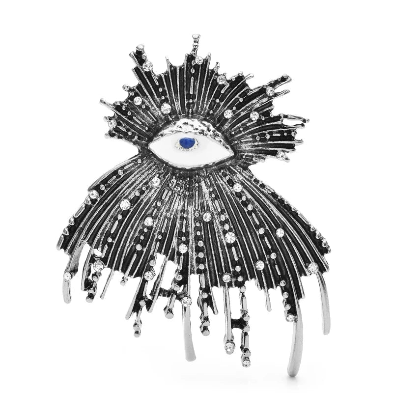 Vintage-Style Radiating Enamel Eye Brooch — Antique Silver