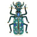 Ornate Enamel Beetle with Faceted Accents Brooch — Light Blue