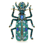 Ornate Enamel Beetle with Faceted Accents Brooch — Light Blue