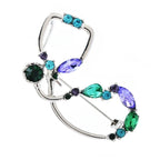 Jeweled Stethoscope with Colorful Stone Accents Brooch — Silver
