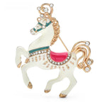 Jeweled Carousel Horse Brooch — White