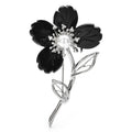 Pearl-Look Flower on Twisted Stem Brooch — Black