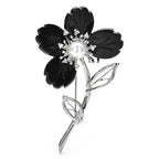 Pearl-Look Flower on Twisted Stem Brooch — Black