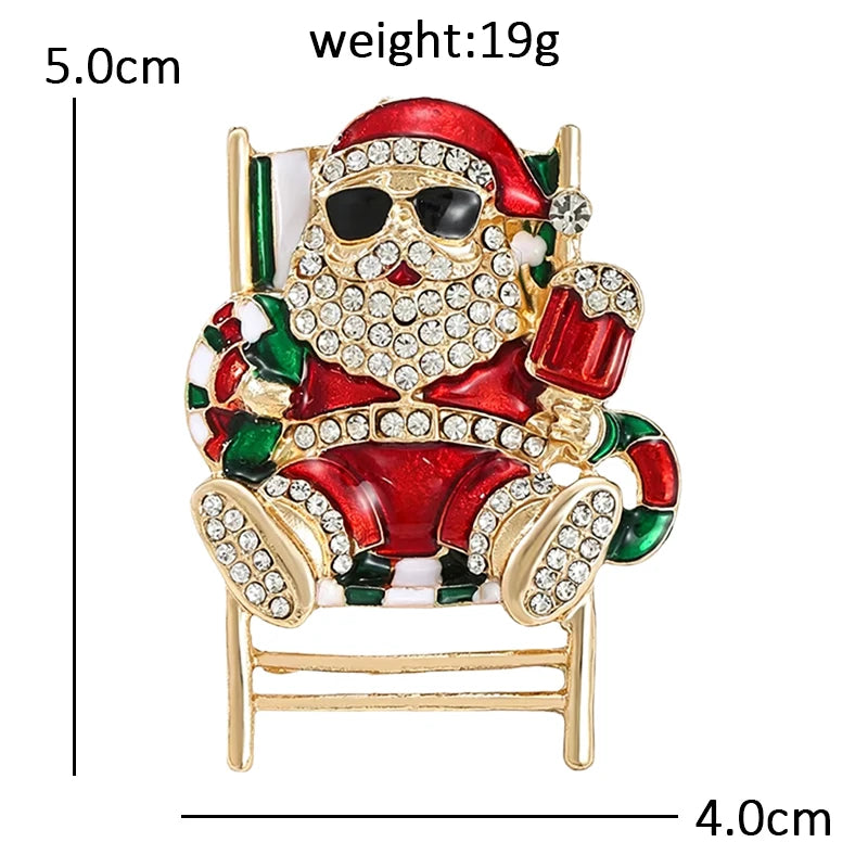 Relaxing Santa in Deck Chair Brooch