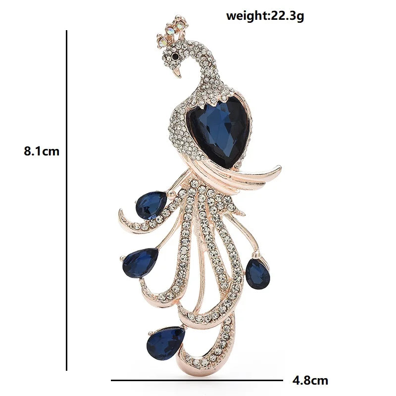 Jeweled Peacock with Flowing Loop Tail Brooch — dimensions