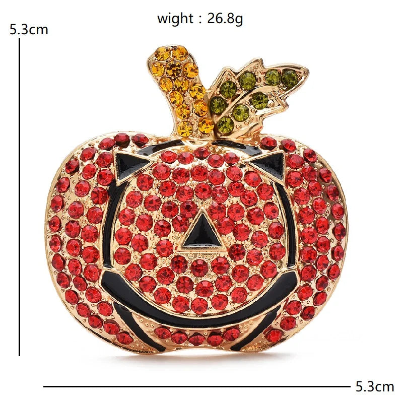 Rhinestone Jack-o'-Lantern Pumpkin Brooch — dimensions