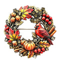 Cardinal and Harvest Wreath Brooch original white background variant photo