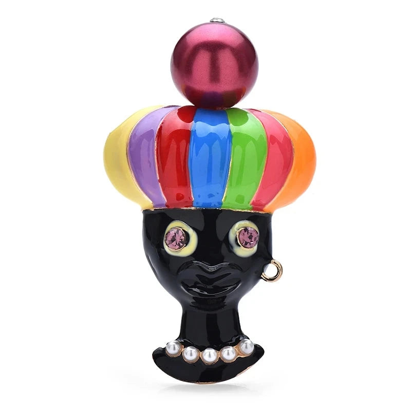 Rainbow Turban Portrait Brooch — Multicolor