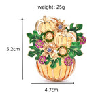 Enamel Pumpkin Flower Basket Brooch — dimensions