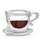 Enamel Coffee Cup and Saucer Brooch — Silver