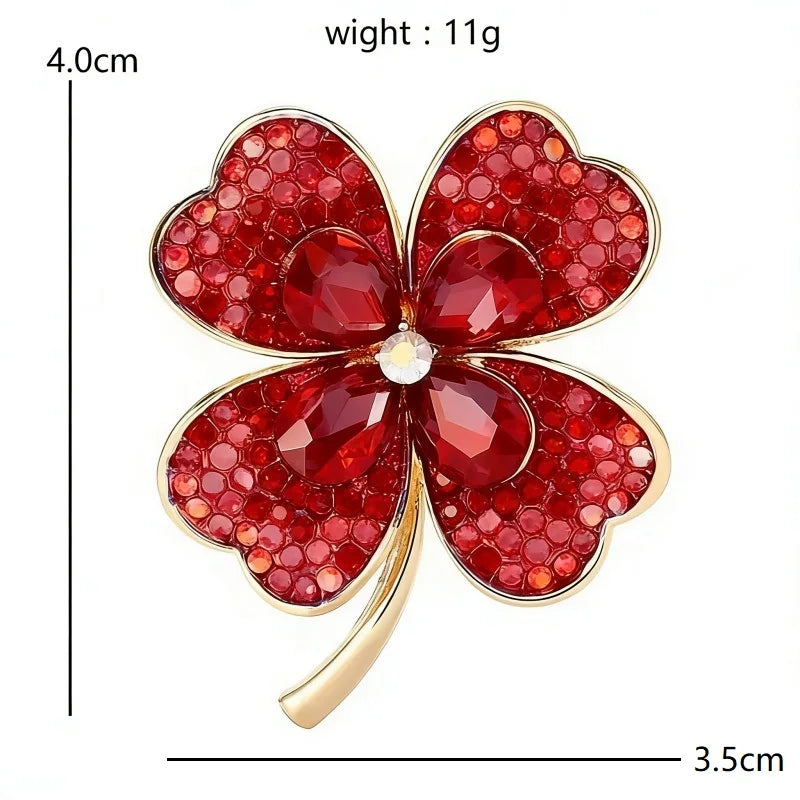 Jeweled Floral and Clover Motif Brooch