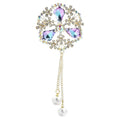 Ornate Faceted Flower with Pearl-Look Tassels Brooch — Purple
