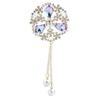 Ornate Faceted Flower with Pearl-Look Tassels Brooch — Purple